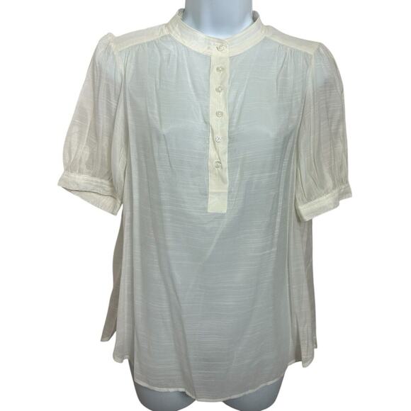 Banana Republic Ivory 1/2 Button Front Blouse Sz Small Short Sleeves Semi Sheer - Picture 5 of 7